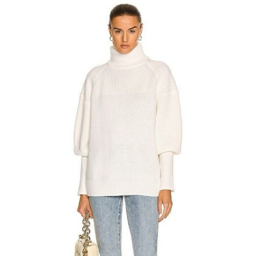 Loulou Studio Tapia Puff Sleeve Ribbed Wool & Cashmere Sweater Size S NWT